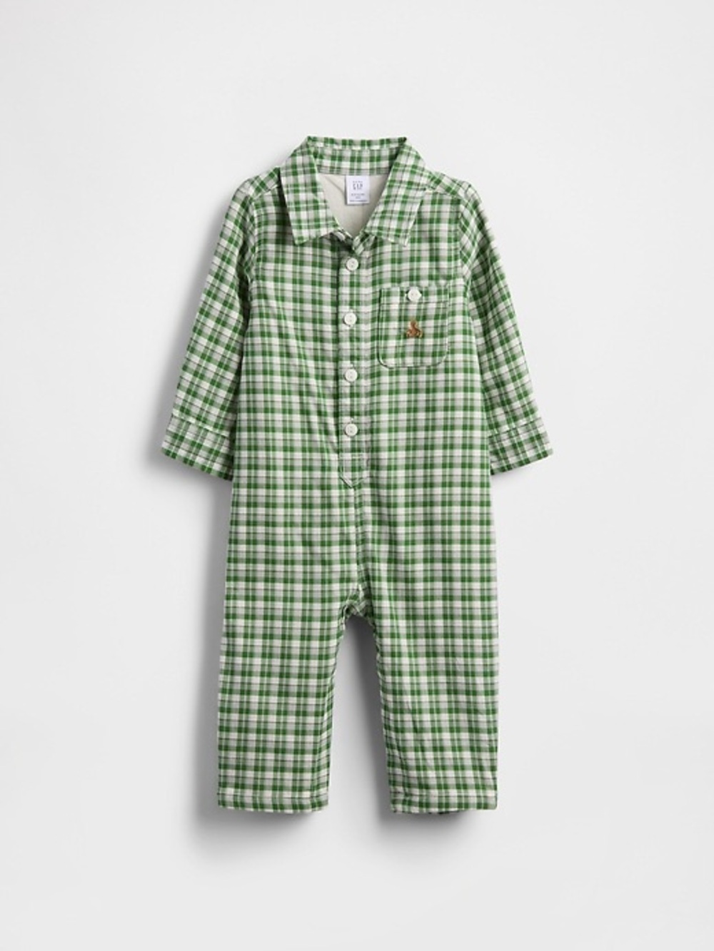 GAP Green Plaid Long-Sleeve One-Piece Pajama Suit